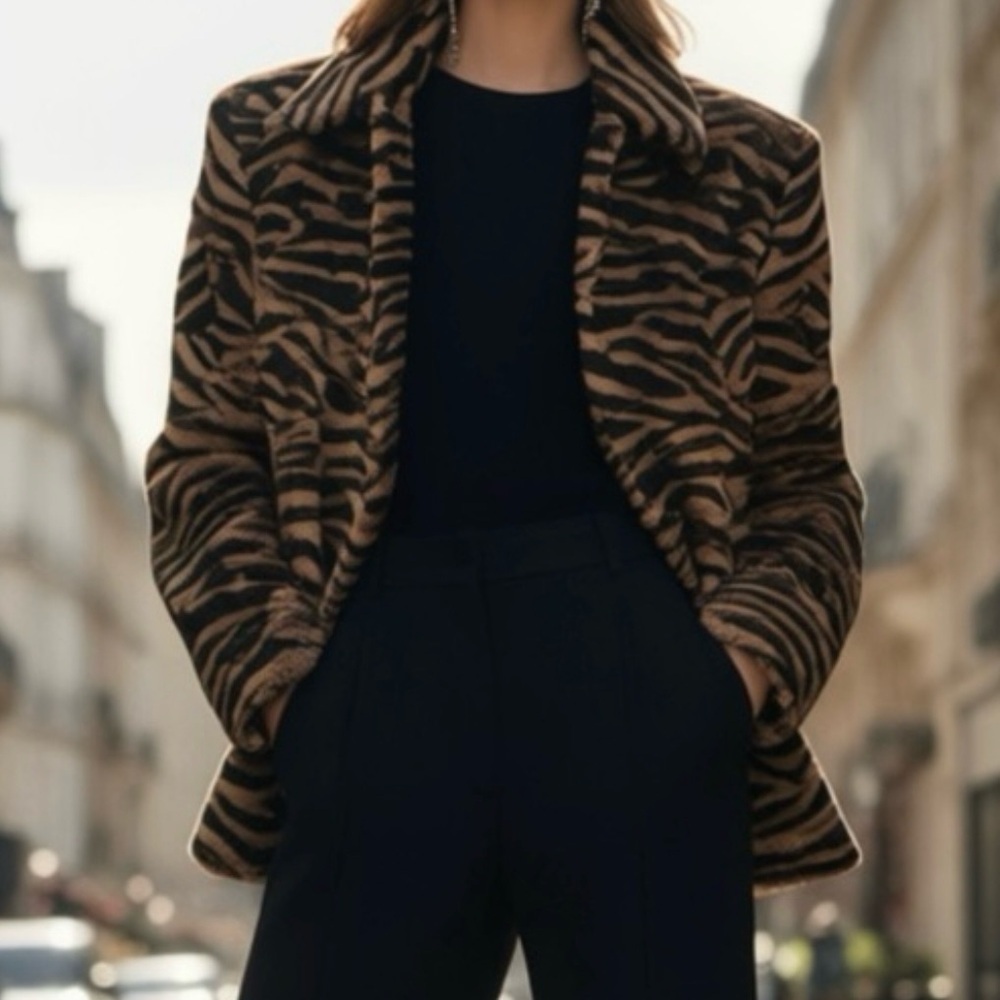 Supply & Demand Tiger Print Faux Fur Jacket | Size M | Bold Statement Piece